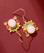 Load image into Gallery viewer, Vintage Yellow Ancient Gold Inlaid Zircon Pearl Dao Ma Dan Face Mask Drop Earrings