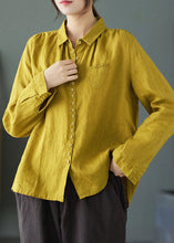 Load image into Gallery viewer, Vintage Yellow Peter Pan Collar Embroideried Linen Shirt Long Sleeve