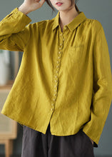 Load image into Gallery viewer, Vintage Yellow Peter Pan Collar Embroideried Linen Shirt Long Sleeve