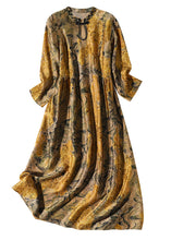 Load image into Gallery viewer, Vintage Yellow Stand Collar Print Button Silk Maxi Dress Summer