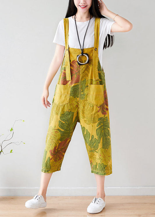 Vintage Yellow pockets print Jumpsuit Summer