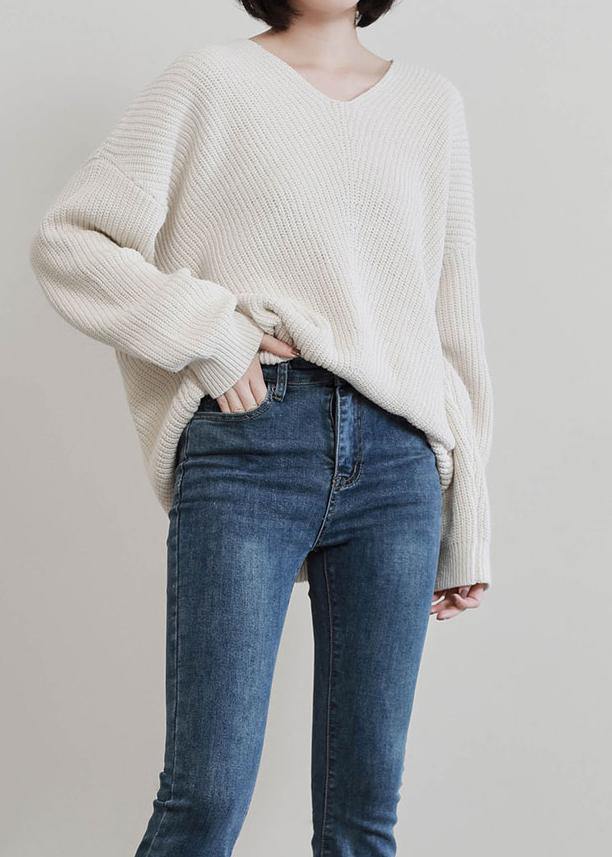 Vintage beige knit tops fall fashion v neck Batwing Sleeve knitted t shirt