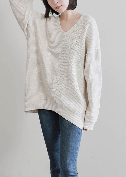 Vintage beige knit tops fall fashion v neck Batwing Sleeve knitted t shirt