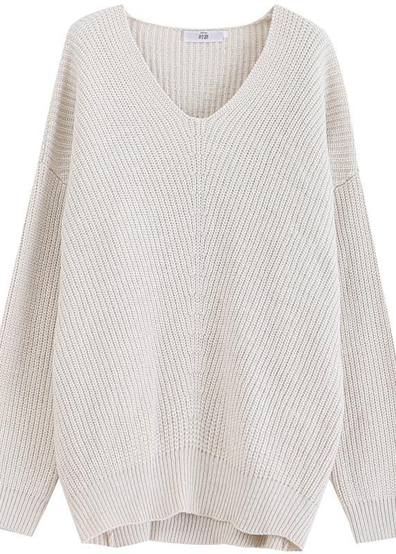 Vintage beige knit tops fall fashion v neck Batwing Sleeve knitted t shirt