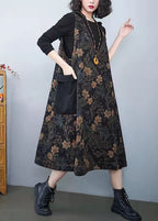 Vintage Denim Print Pockets  Dress Summer Cotton Dress