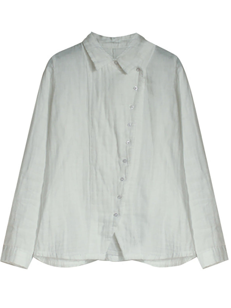 Plus Size - Retro  Solid Color Long Sleeve 100% Cotton Shirt