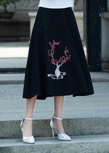 Load image into Gallery viewer, Vivid A line skirts Cotton Drops Design Runway black embroidery short skirt Summer