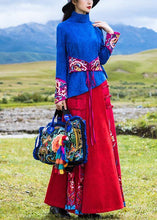 Load image into Gallery viewer, Vivid Chinese Button cotton embroidery outfit Outfits red cotton skirts