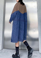 Vivid Denim Blue Clothes Women Patchwork Drawstring Robe Spring Dresses