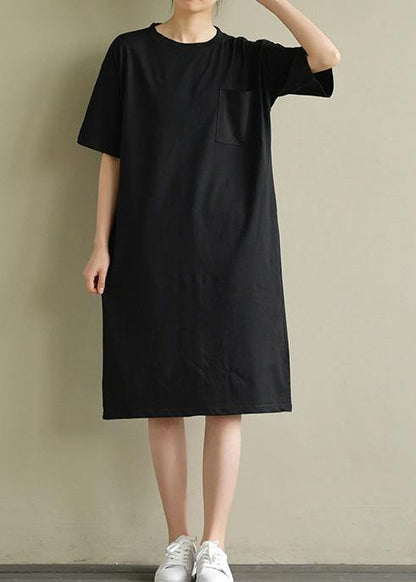 Vivid o neck pockets Cotton tunic Tutorials pink Dress summer