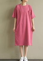 Vivid o neck pockets Cotton tunic Tutorials pink Dress summer