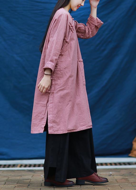 Vivid pink quilting dresses o neck Chinese Button Dresses  Dresses