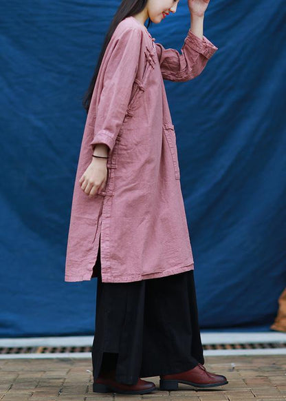 Vivid pink quilting dresses o neck Chinese Button Dresses  Dresses