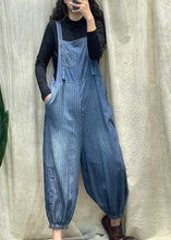 Load image into Gallery viewer, Vogue Denim Blue Striped Patchwork Button Beam Jumpsuit Spring