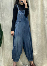 Load image into Gallery viewer, Vogue Denim Blue Striped Patchwork Button Beam Jumpsuit Spring