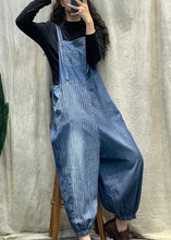 Load image into Gallery viewer, Vogue Denim Blue Striped Patchwork Button Beam Jumpsuit Spring