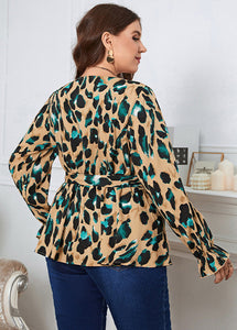 Vogue Ginger Print Tie Waist Chiffon Shirts Long Sleeve
