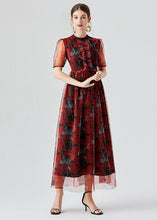 Load image into Gallery viewer, Vogue Red Ruffled Print Patchwork Tulle Long Dress Summer