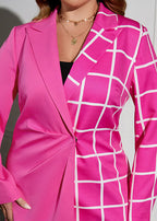 Vogue Rose Notched Asymmetrical Plaid Patchwork Coats Fall