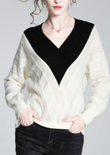 Load image into Gallery viewer, Vogue White V Neck Thick Patchwork Woolen Sweaters Spring