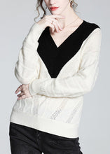 Load image into Gallery viewer, Vogue White V Neck Thick Patchwork Woolen Sweaters Spring