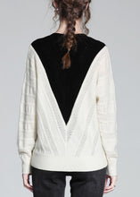 Load image into Gallery viewer, Vogue White V Neck Thick Patchwork Woolen Sweaters Spring