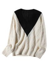 Load image into Gallery viewer, Vogue White V Neck Thick Patchwork Woolen Sweaters Spring