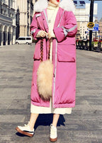 Warm Loose fitting womens parka Jackets pink hooded zippered down coat winter