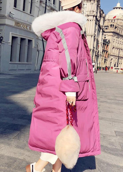 Warm Loose fitting womens parka Jackets pink hooded zippered down coat winter