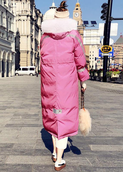 Warm Loose fitting womens parka Jackets pink hooded zippered down coat winter