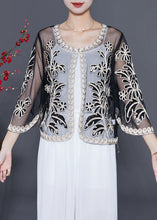 Load image into Gallery viewer, White Oversized Tulle Cardigans Embroideried Sequins Summer