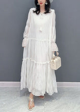 Load image into Gallery viewer, White Patchwork Chiffon Long Dress Ruffled Lace Up Summer
