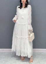 Load image into Gallery viewer, White Patchwork Chiffon Long Dress Ruffled Lace Up Summer