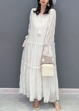 Load image into Gallery viewer, White Patchwork Chiffon Long Dress Ruffled Lace Up Summer