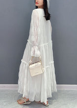 Load image into Gallery viewer, White Patchwork Chiffon Long Dress Ruffled Lace Up Summer
