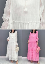 Load image into Gallery viewer, White Patchwork Chiffon Long Dress Ruffled Lace Up Summer