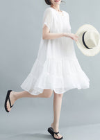White Patchwork Cotton Long Dresses Exra Large Hem Summer