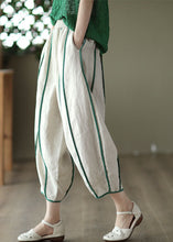 Load image into Gallery viewer, White Patchwork Linen Harem Pants Pockets Striped Summer