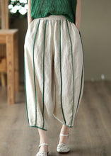 Load image into Gallery viewer, White Patchwork Linen Harem Pants Pockets Striped Summer