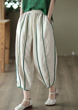 Load image into Gallery viewer, White Patchwork Linen Harem Pants Pockets Striped Summer