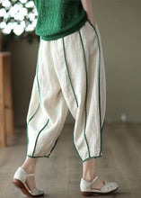 Load image into Gallery viewer, White Patchwork Linen Harem Pants Pockets Striped Summer
