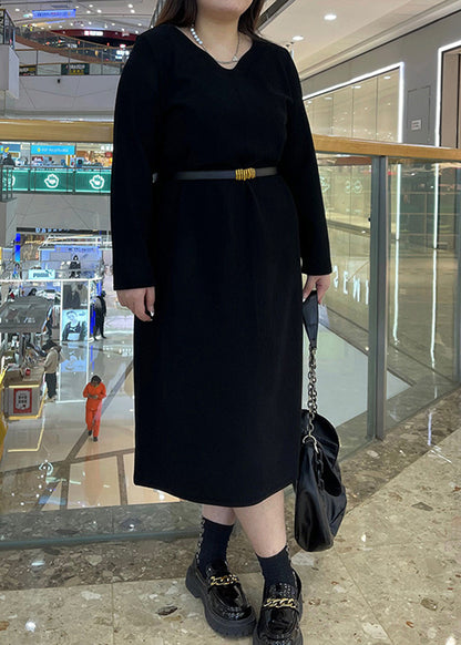 Women Apricot V Neck Oversized Thick Warm Fleece Mid Dress Fall