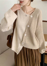 Load image into Gallery viewer, Women Beige Asymmetrical Button Knit Knit Winter sweaters