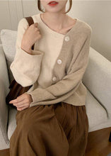 Load image into Gallery viewer, Women Beige Asymmetrical Button Knit Knit Winter sweaters