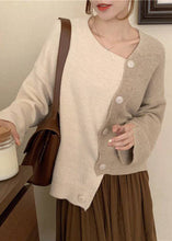 Load image into Gallery viewer, Women Beige Asymmetrical Button Knit Knit Winter sweaters
