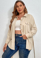 Women Beige Peter Pan Collar Button Solid Chiffon Shirts Fall