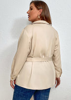 Women Beige Peter Pan Collar Button Solid Chiffon Shirts Fall