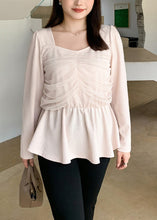 Load image into Gallery viewer, Women Beige Square Collar Patchwork Tulle Cotton Tops Fall