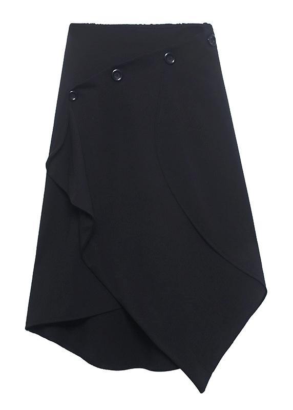 Women Black Asymmetrical Button Cotton Skirt
