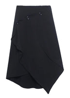 Women Black Asymmetrical Button Cotton Skirt